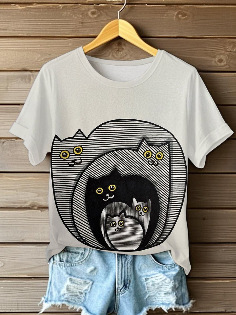 Women's Cute Line Cats Short-sleeved T-shirt
