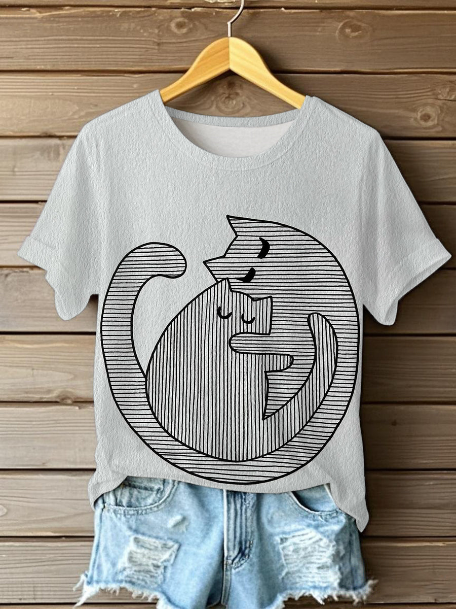 Women's Cute Line Cats Short-sleeved T-shirt