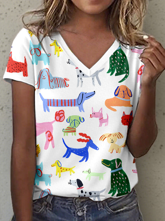 Women's Animal Graffiti Art Print V-Neck T-Shirt