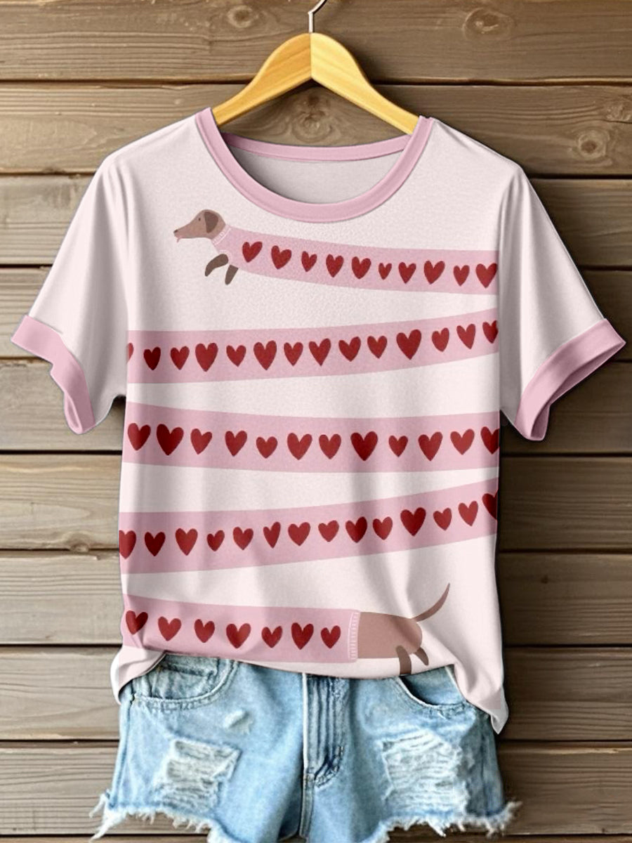 Women's Funny Dachshund Art Print Vintage T-Shirt