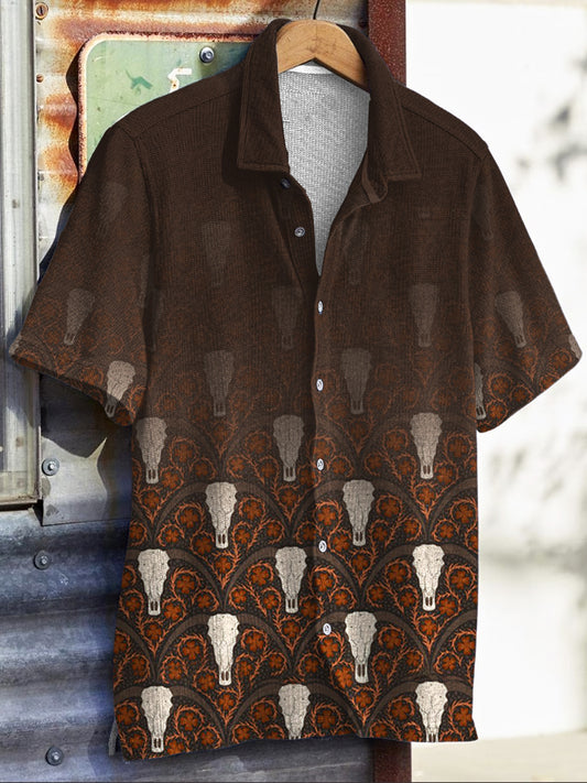Men's Western Style Aztec Print Short Sleeve Shirt