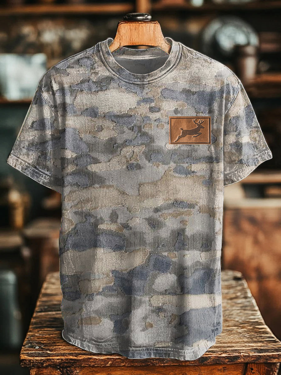 Men's Retro Camouflage Colorblock Deer Print T-Shirt
