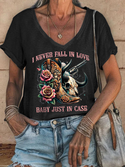 Women's Country Music Wallen Just In Case V-neck T-shirt
