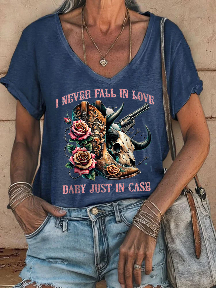 Women's Country Music Wallen Just In Case V-neck T-shirt