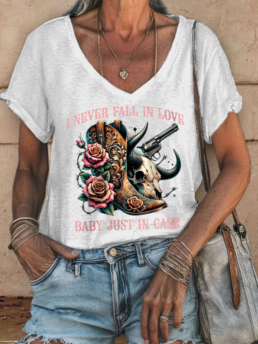 Women's Country Music Wallen Just In Case V-neck T-shirt