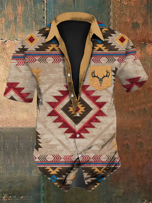 Men's Deer Skull Western Graphic Short Sleeve Shirt