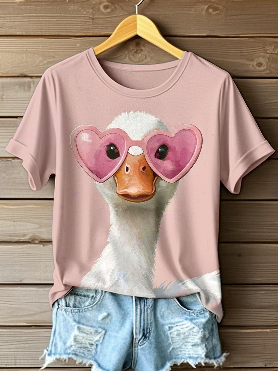 Women's Funny Duck Art Print Vintage T-shirt