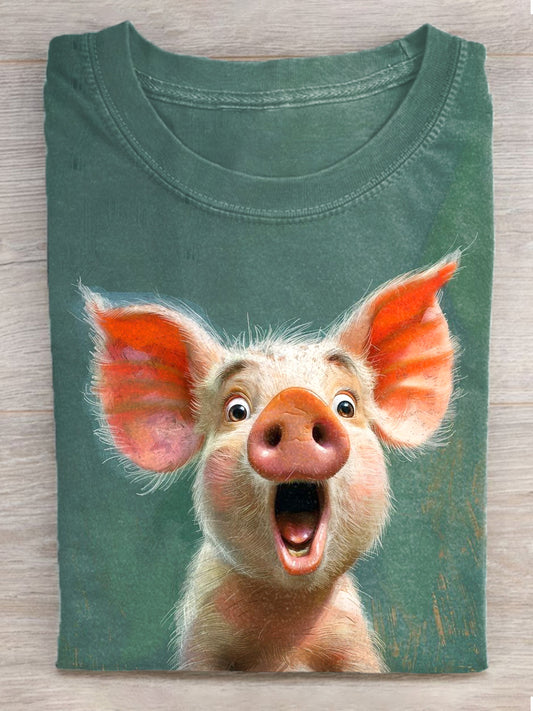 Women's Cute Pig Art Print Short Sleeve T-Shirt