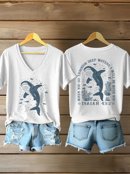 Women's When You Go Through Waters Printed Casual T-Shirt