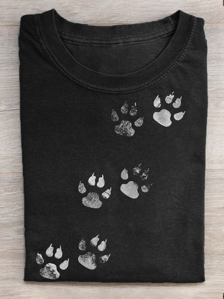 Women's Vintage Paw Print Washed T-Shirt