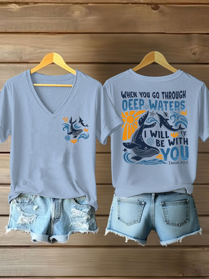 Women's When You Go Through Waters Printed Casual T-Shirt