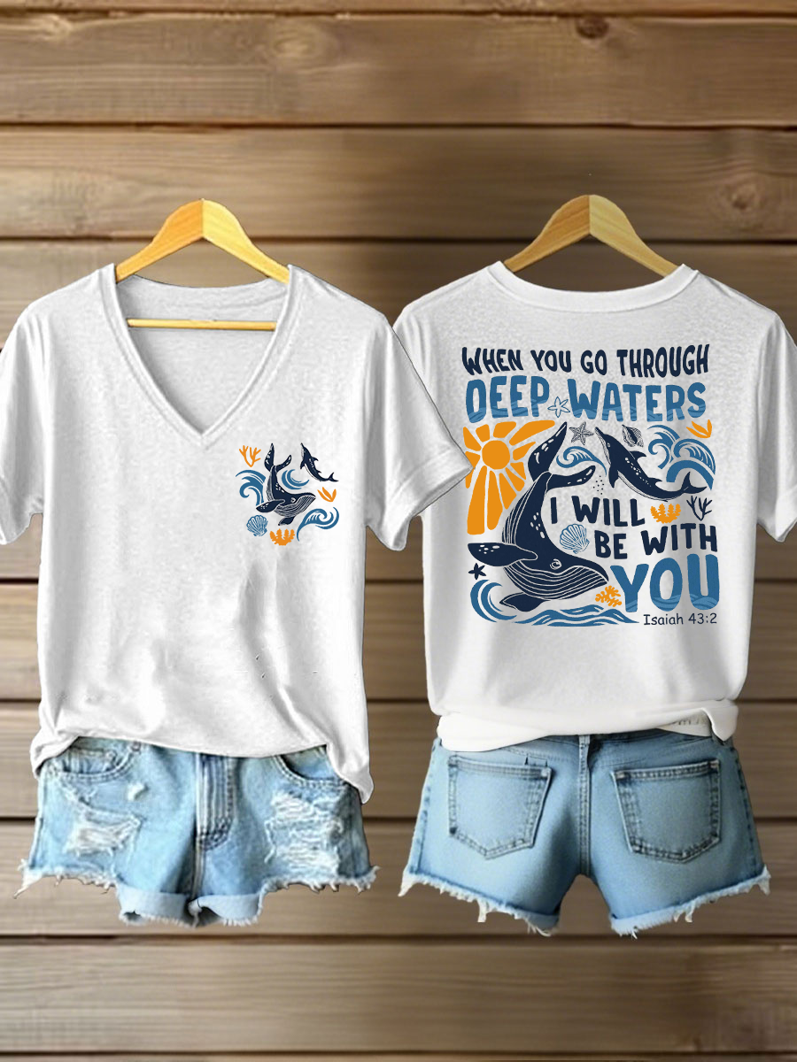 Women's When You Go Through Waters Printed Casual T-Shirt