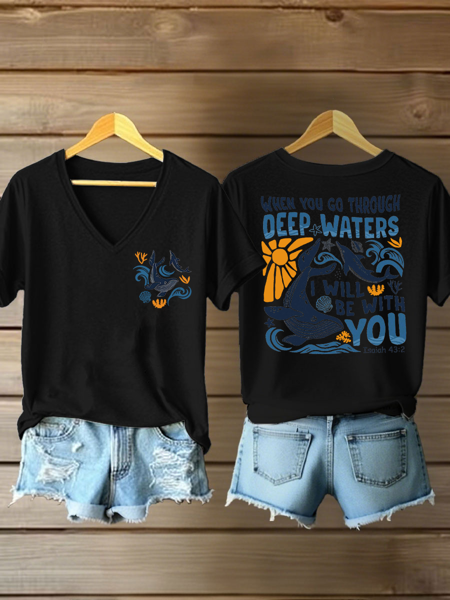 Women's When You Go Through Waters Printed Casual T-Shirt