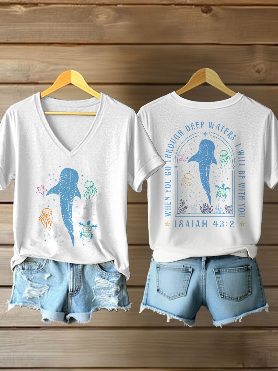 Women's When You Go Through Waters Printed Casual T-Shirt