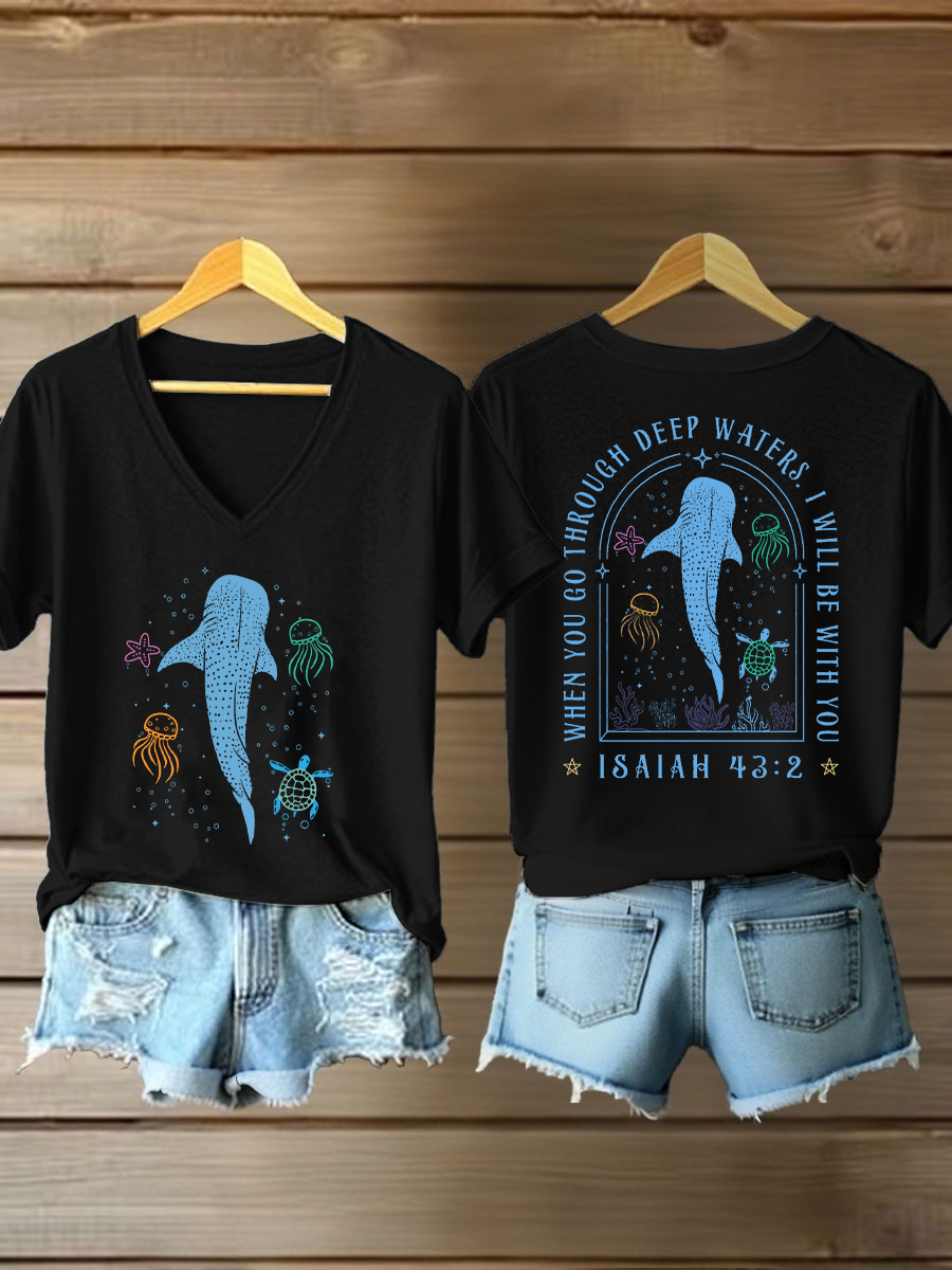 Women's When You Go Through Waters Printed Casual T-Shirt