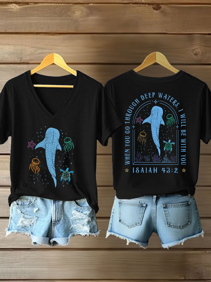 Women's When You Go Through Waters Printed Casual T-Shirt
