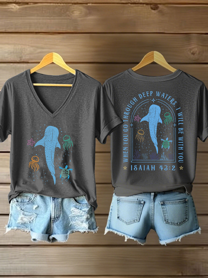 Women's When You Go Through Waters Printed Casual T-Shirt