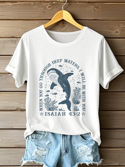 Women's When You Go Through Waters Printed Casual T-Shirt