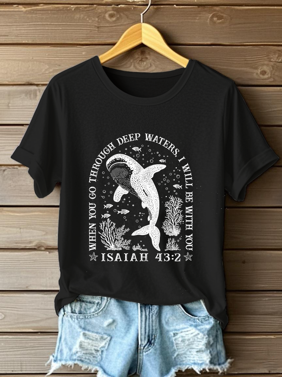 Women's When You Go Through Waters Printed Casual T-Shirt