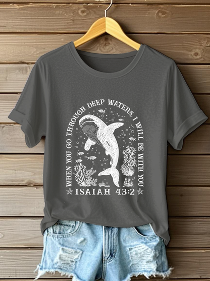 Women's When You Go Through Waters Printed Casual T-Shirt