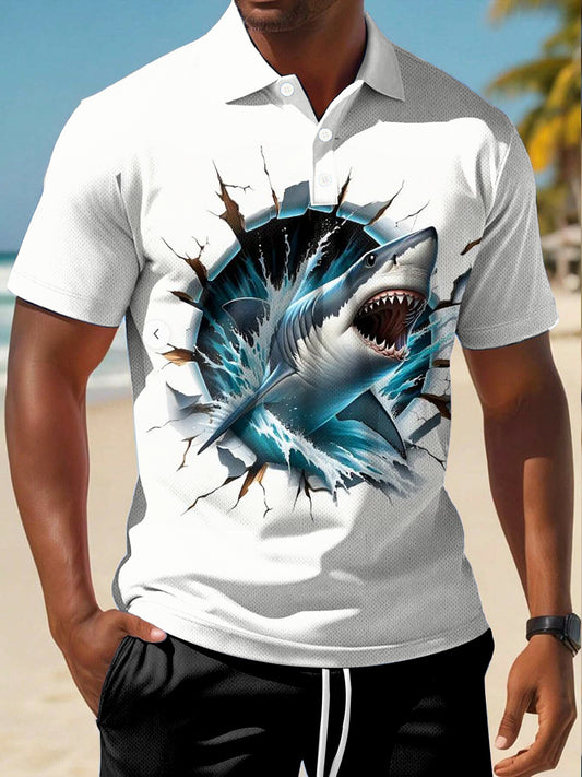 Men's Great White Shark Print Short Sleeve Top