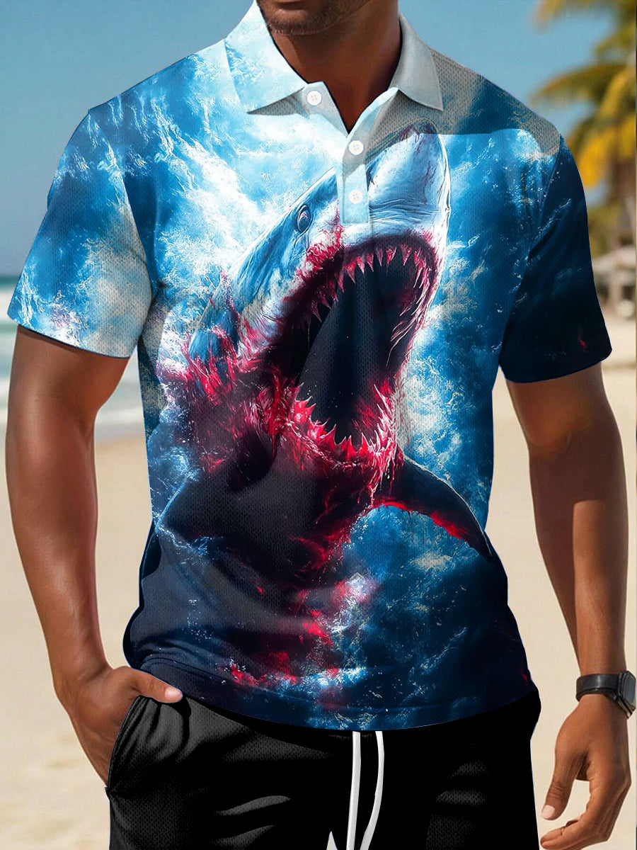 Men's Great White Shark Print Short Sleeve Top