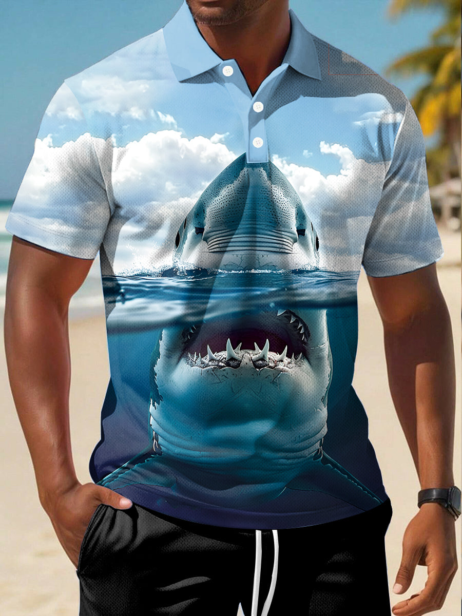 Men's Great White Shark Print Short Sleeve Top