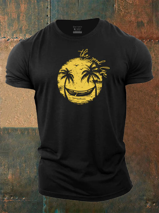 Men's Smiley Palm Tree Cotton T-Shirt