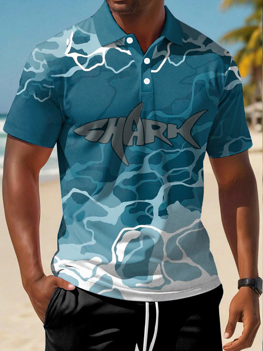 Men's Great White Shark Print Short Sleeve Top