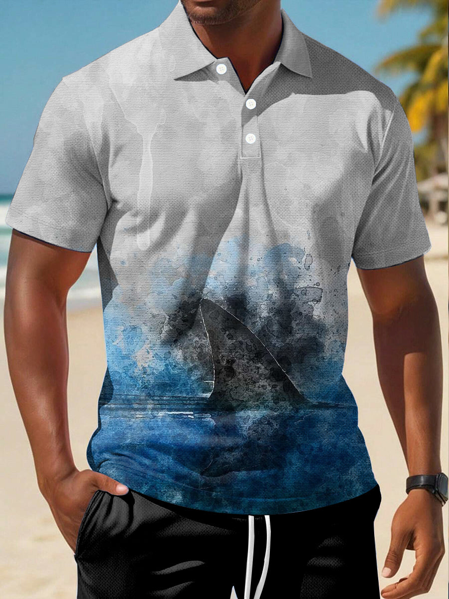 Men's Great White Shark Print Short Sleeve Top