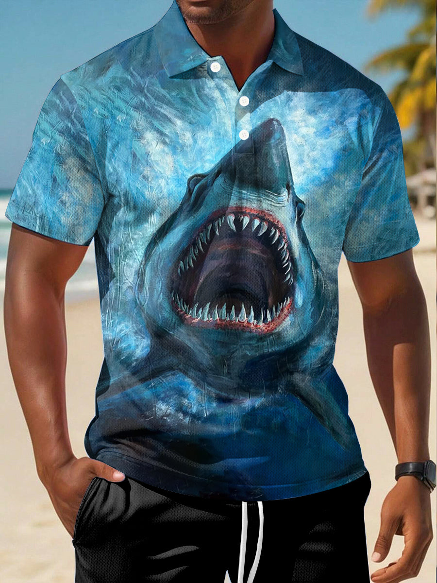 Men's Great White Shark Print Short Sleeve Top