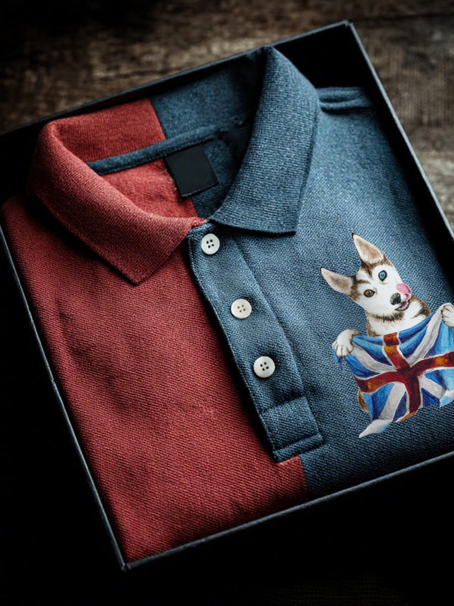 Men's Dog And Flag Design short sleeve shirt