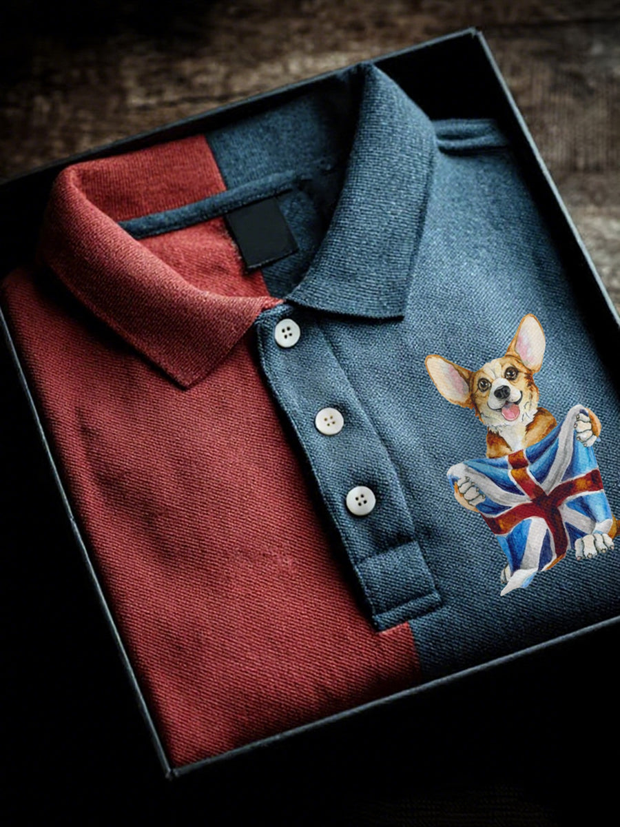 Men's Dog And Flag Design short sleeve shirt