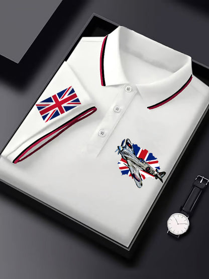 Men's Vintage Supermarine Spitfire British Flag Print Casual Top