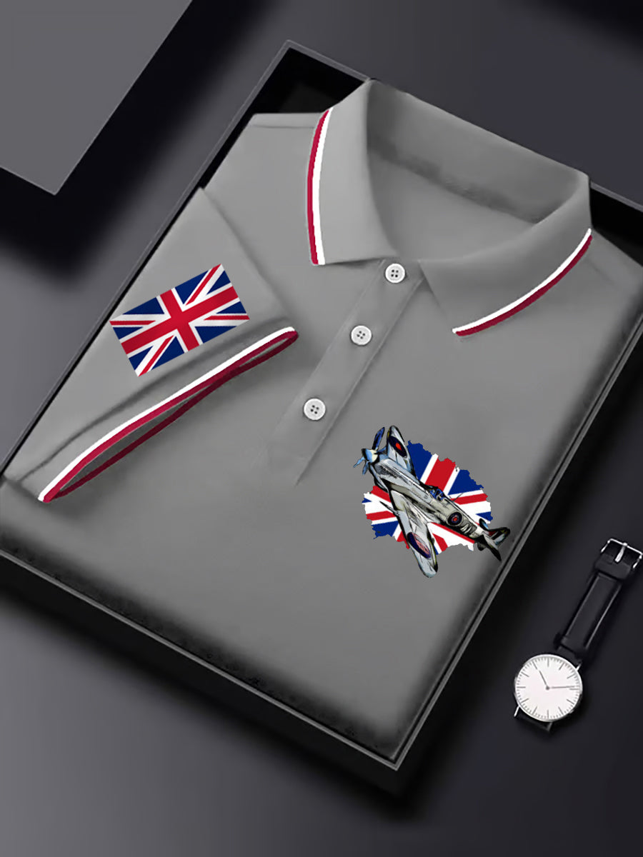 Men's Vintage Supermarine Spitfire British Flag Print Casual Top