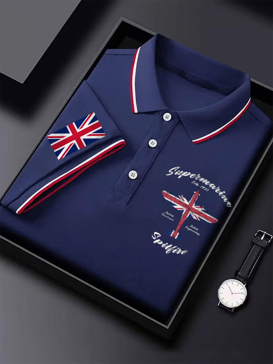 Men's Vintage Supermarine Spitfire British Flag Print Casual Top