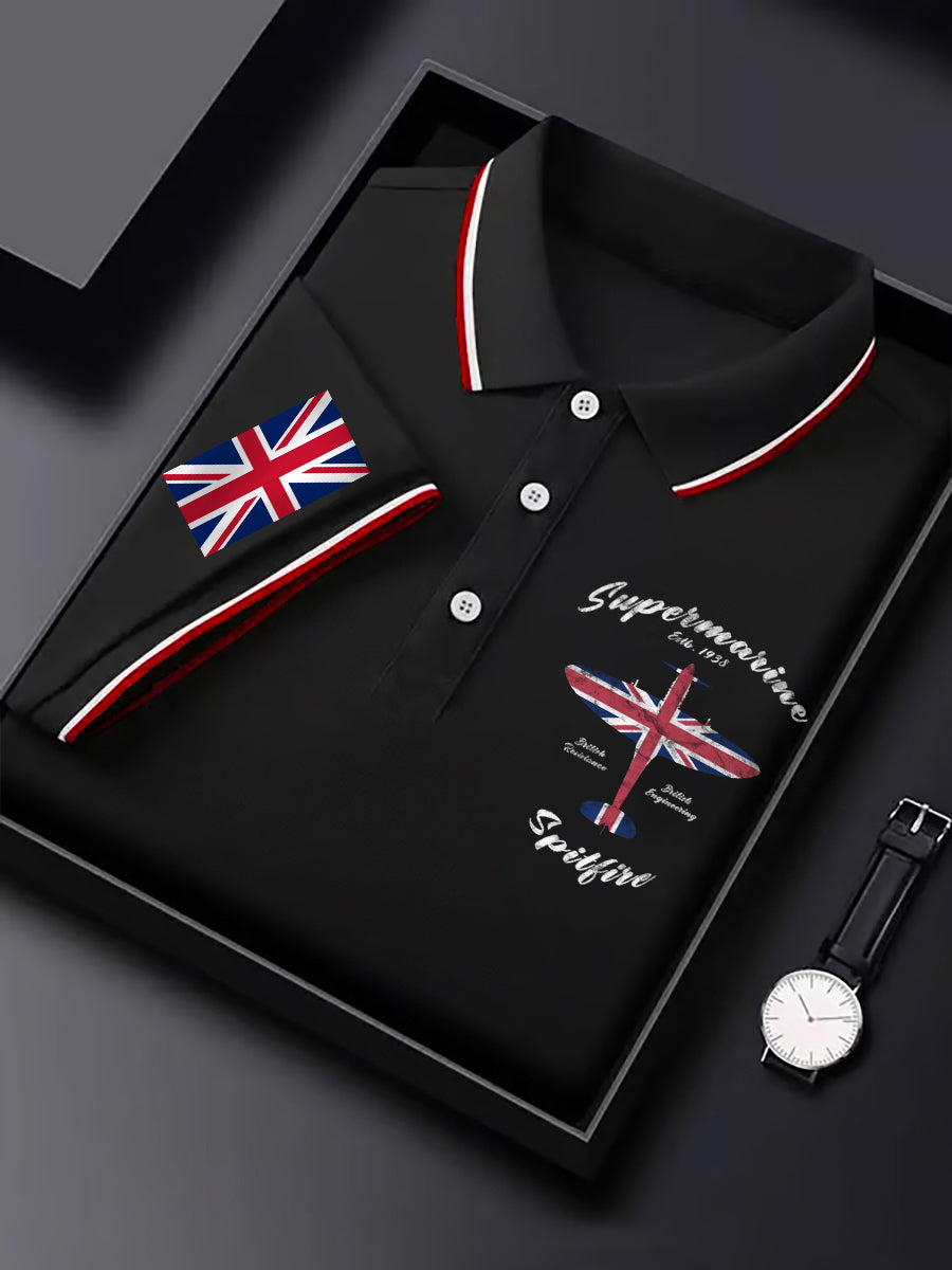 Men's Vintage Supermarine Spitfire British Flag Print Casual Top