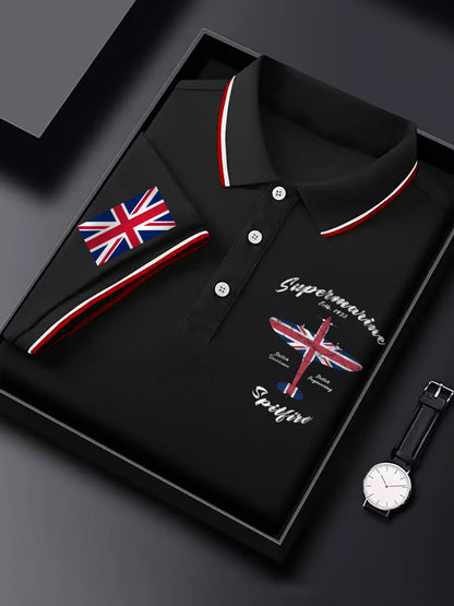 Men's Vintage Supermarine Spitfire British Flag Print Casual Top