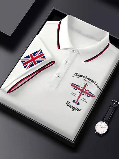 Men's Vintage Supermarine Spitfire British Flag Print Casual Top