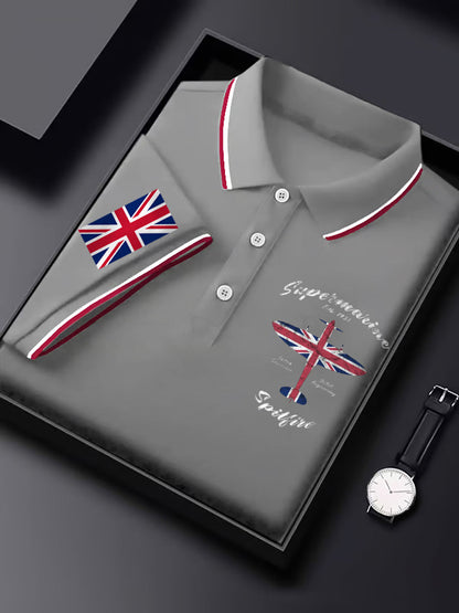 Men's Vintage Supermarine Spitfire British Flag Print Casual Top
