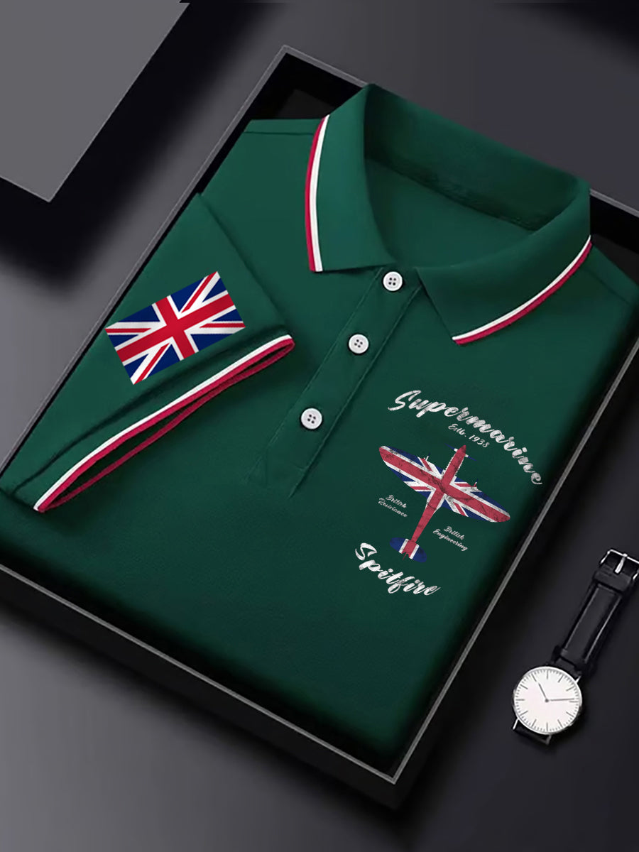 Men's Vintage Supermarine Spitfire British Flag Print Casual Top