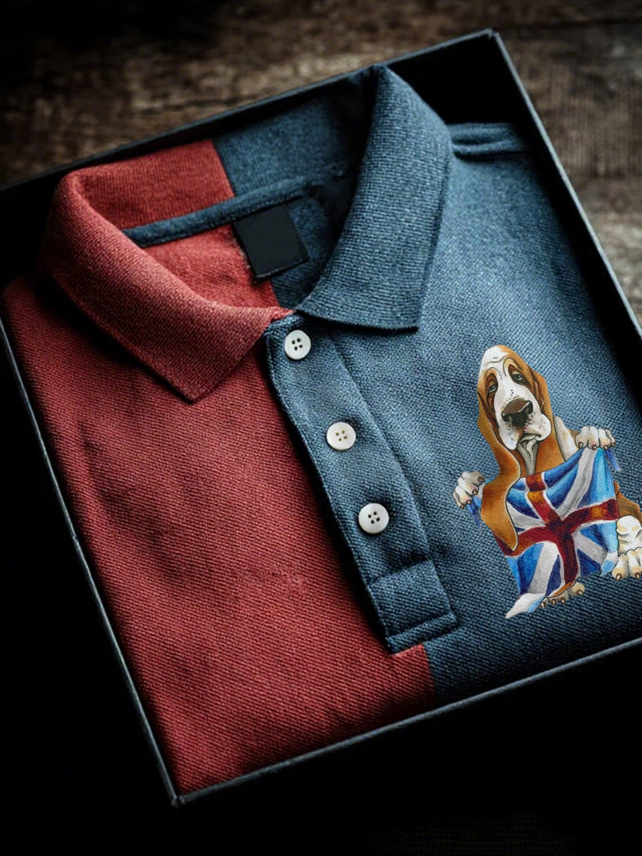 Men's Dog And Flag Design short sleeve shirt