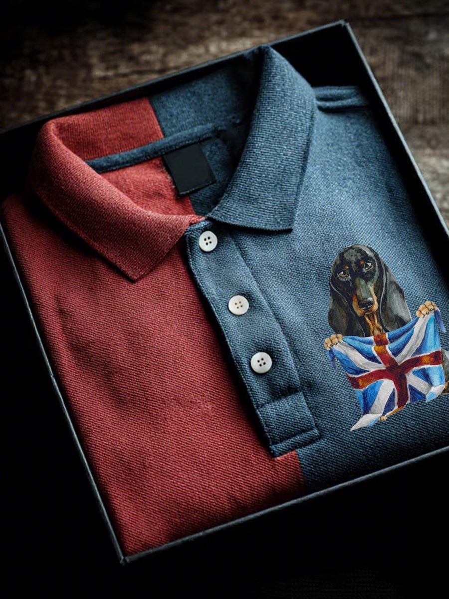 Men's Dog And Flag Design short sleeve shirt